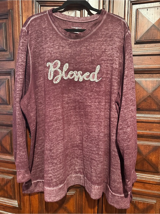 Lane Bryant Tops - 26/28 Lane Bryant Women's Blessed purple Sweatshirt distressed look